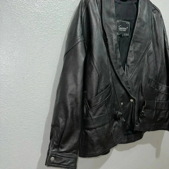 Women's Vintage Sanzzini Genuine Leather Jacket XL Black Made in India Biker - Picture 6 of 16
